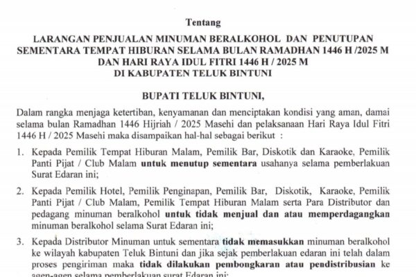 Di Teluk Bintuni,THM dan Miras Dilarang Selama Ramadhan